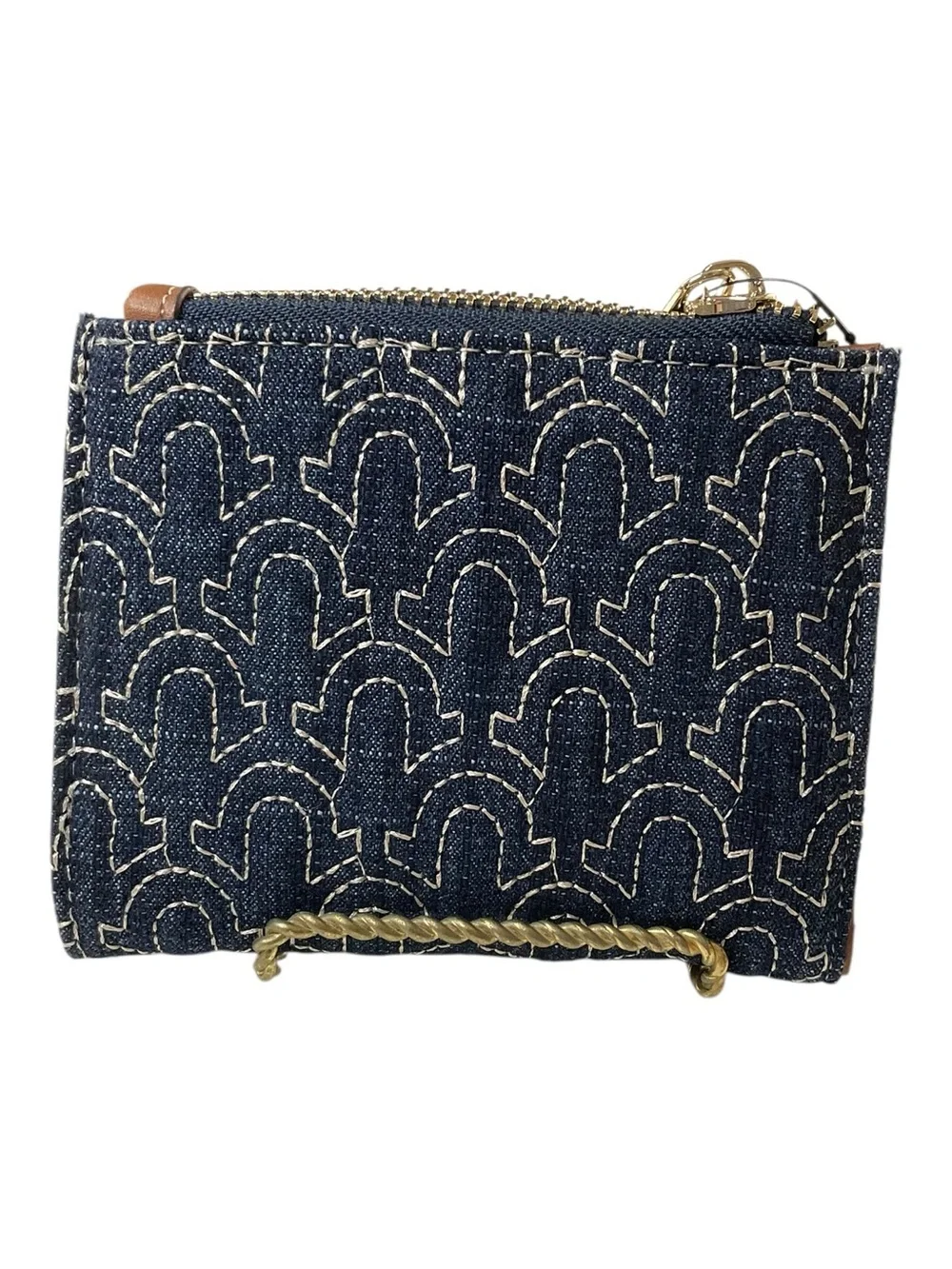 True Religion Navy Denim and Brown Leather Logo Snap Wallet